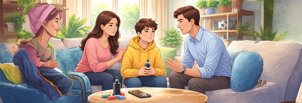 Parents speaking with a preteen about vaping.